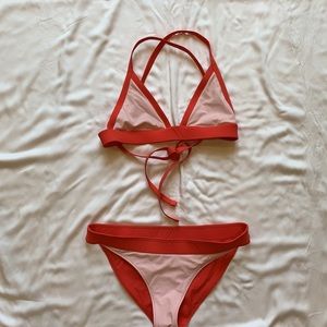 Coral and dusty pink reversible bikini.